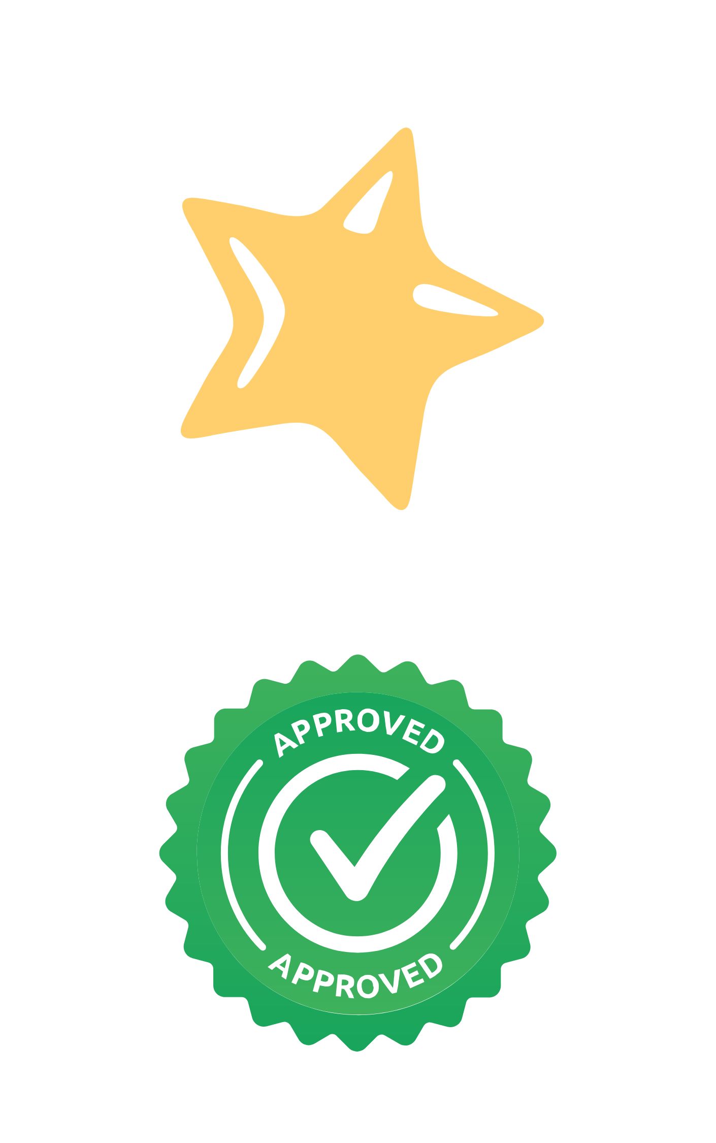 Yellow star icon above a green badge with a checkmark and the word “Approved,” representing trusted, kid-safe websites and apps for online safety.