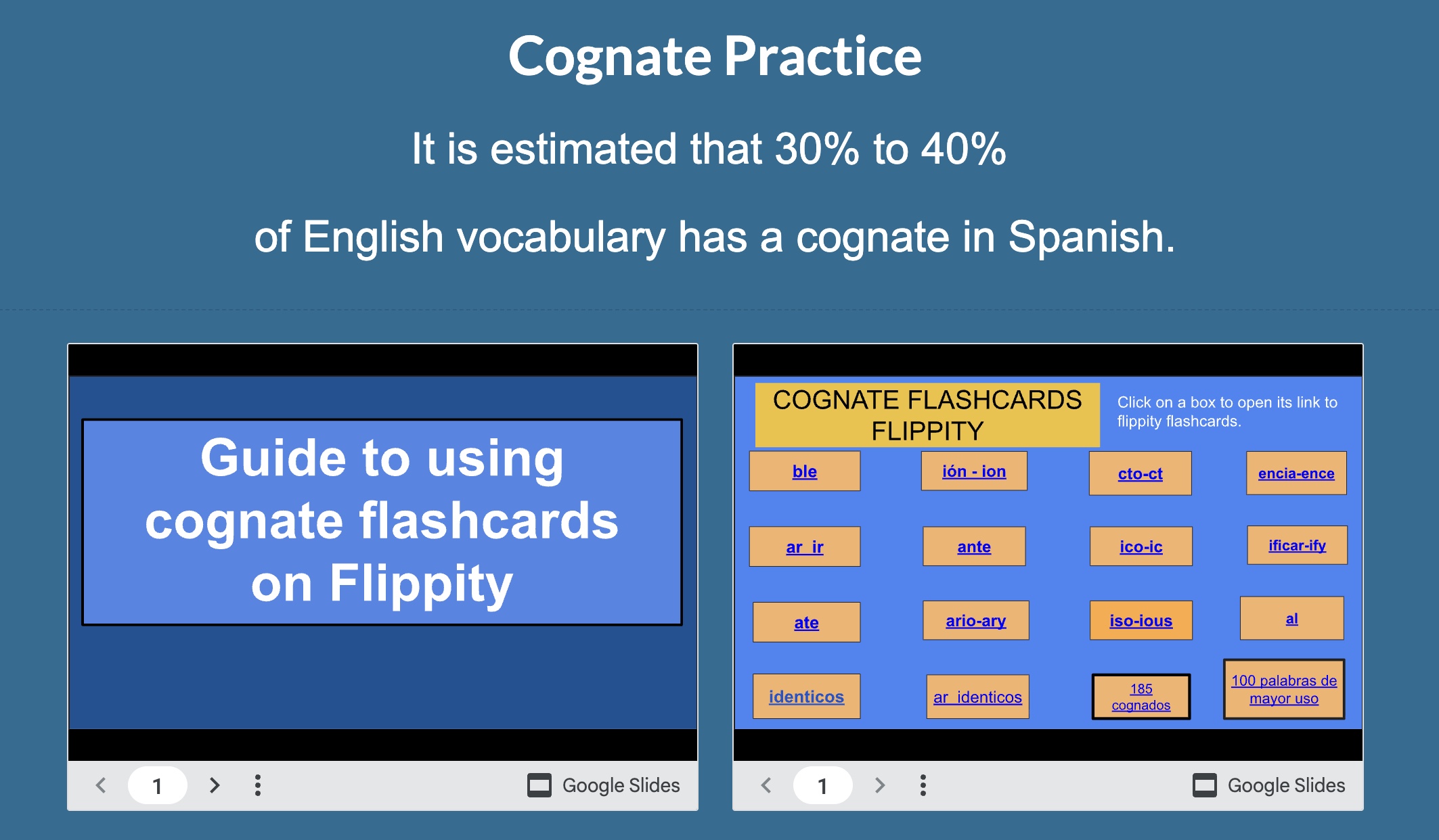 Spanish - English Cognate Flashcard Practice