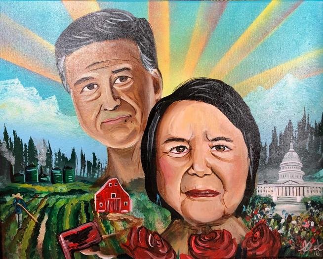 Mural of Dolores Huerta and Cesar Chavez.